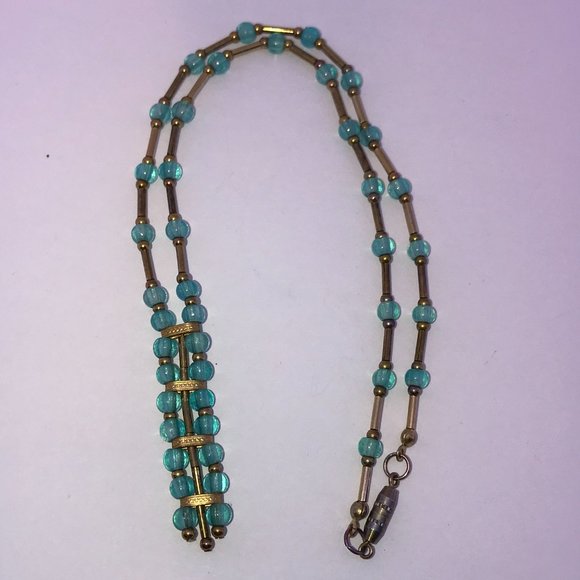 15 1/2" Blue Aquamarine and Gold Handmade Necklace - Picture 14 of 16